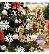 Naler 50 Pieces Plastic Snowflake Ornaments for Christmas Tree Decorations Assorted Sizes Christm...