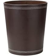 KINGFOM Classic Pu Leather Trash Can Wastebasket, Garbage Container Can for Bathrooms, Powder Roo...