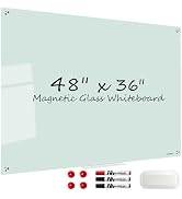 Magnetic Glass Whiteboard, TANKEE 48 x 36 Inches Glass Dry Erase Board Large White Board for Wall...