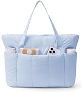 Narwey Puffer Tote Bag for Women Work with Laptop Compartment, Puffy Quilted Work Tote Bags for T...