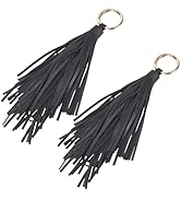 CALFOVERA 2PCS Women PU Leather Tassel Pendant Keychian 2 Colors Circle Car Key Rings Holder Leat...