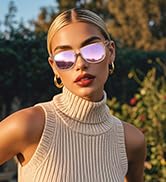 QALLY Sunglasses Womens Men Polarized UV400 Protection Trendy Classic Retro Square Mirrored Women...