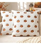 MIULEE Fall Pillow Covers 18x18 Rust Pumpkin Fall Decor | White Faux Fur Halloween Cushion Covers...