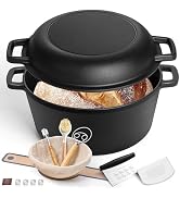 E-far 5QT Dutch Oven for Bread Baking, 2-IN-1 Cast Iron Pot with Skillet Lid & Sourdough Starter ...