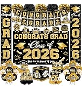 2026 Graduation Decorations - Black Gold Congrats Grad Party Supplies include Card Box, Backdrop,...