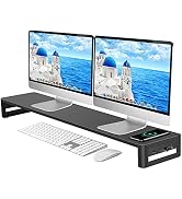 EAXBUX Dual Monitor Stand with Wireless Charging and 4 USB 3.0 Ports, Steel Monitor Stands for 2 ...