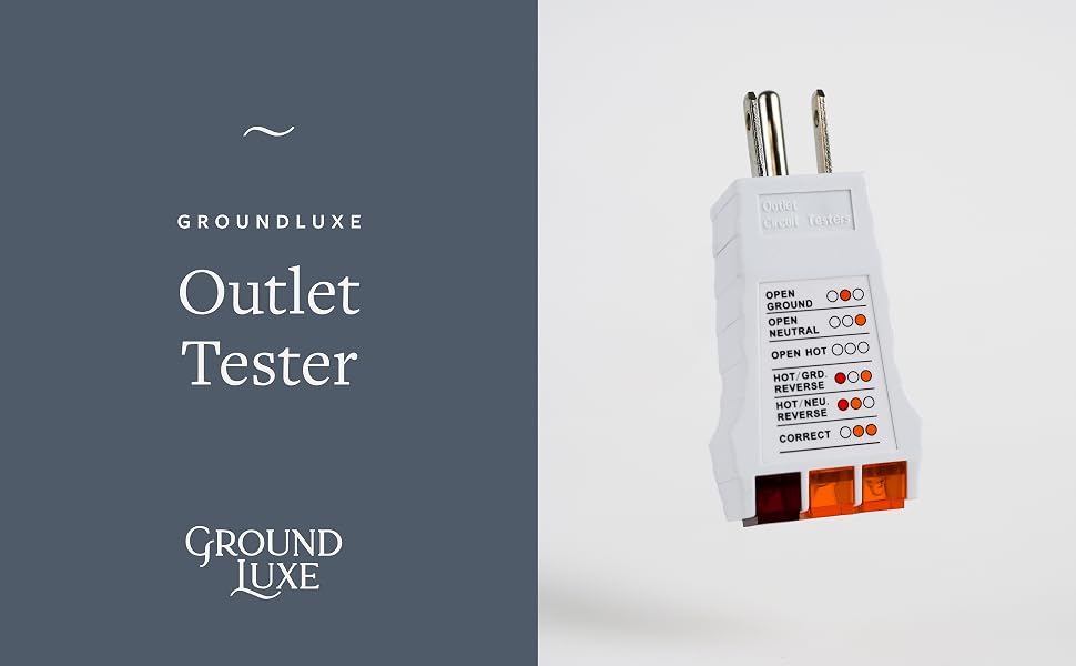 GroundLuxe outlet tester on a light gray background.