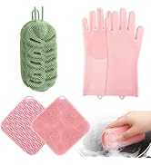 Silicone Sponge 3 Pack Dish Scrubber Sponges Pad Reusable & Long Lasting, Silicone Kitchen Scrubb...