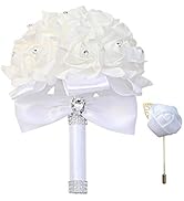 ZOIPPDMS Wedding Bouquet, Artificial Roses Bouquet for Bride Bridesmaids with Crystal Diamond Sof...