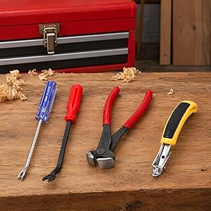 Carpet Staple Remover Tools, Heavy Duty Staple Puller with End Cutting Plier