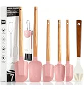 Silicone Spatula Set - 7 Piece Food Grade Rubber Spatula with Wooden Handle | Heat Resistant Up t...