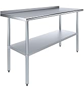 AmGood Stainless Steel Work Table with 1.5" Backsplash | Metal Kitchen Food Prep Table | NSF (60"...