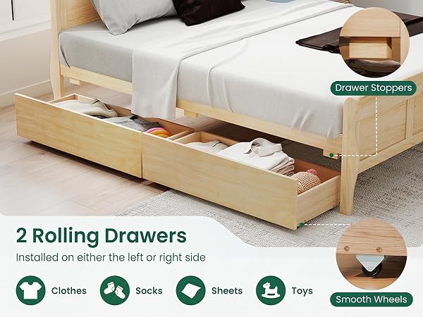 Wood Platform Bed with Headboard Footboard, Wooden Slats Support Mattress Foundation