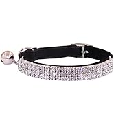 THAIN Rhinestones Cat Dog Collar Soft Velvet Safe Adjustable Collar Bling Diamante with Bells, 8-...