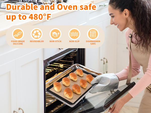oven safe silicone baking mat up to 480 degrees durable nonstick dishwasher safe and food grade