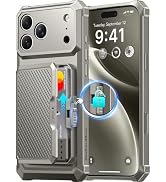 GolbinBox for iPhone 17 Pro Max Case with Card Slot &Snap Lock-Pearl Sliver | Holds 4~5 Cards & C...