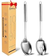 2 Pack Large Cooking Spoon Set, Stainless Steel Serving Spoon and Slotted Spoon for Cooking, Heat...