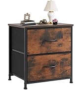 DUMOS Nightstand Small Dresser with 2 Fabric Drawers Side Bedroom End Table Kids Bedside Storage ...