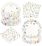 BOKFJBP 75PCS Wildflower Plates and Napkins Party Supplies,Disposable Scalloped Spring Floral Bab...
