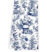 JOQUXI Blue and White Chinoiserie Christmas Santa Kitchen Dish Towels, Vintage Santa Toile Christ...