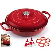Parmedu Cast Iron Dutch Oven–3 Layers Enameled Shallow Braiser & Casserole Pot with Lid, Even-Hea...