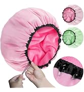 Sheomern 2 Pcs 13.5" Dual Waterproof Design Adjustable Terry Shower Cap for Women and Men, EVA Do...