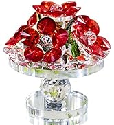 H&D HYALINE & DORA Handcrafted Red Crystal Flowers with Rotating Base Fengshui Home Decor Figurin...