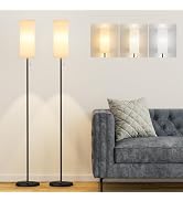 Ambimall Floor Lamp with 3 Color Temperatures Bulb Set of 2, 64" Standing lamp with Linen lampsha...