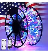 JMEXSUSS 168FT 600 LED 4th of July Lights Plug in Patriotic Lights Outdoor Waterproof 8 Modes Red...