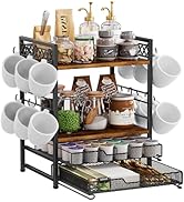 Plaviya Coffee Bar Organizer Countertop Station Shelf - 4 Tier Mug Holder Stand With 12 Hooks, 30...