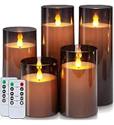 Homemory Gray Flickering Flameless Candles, Battery Operated Acrylic LED Pillar Candles with Remo...