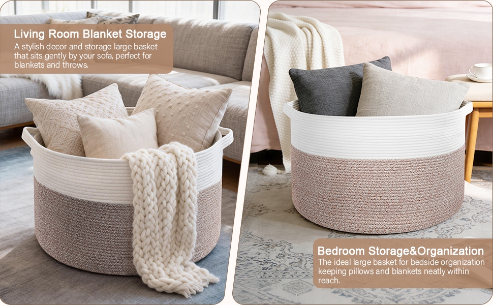 Large Woven Blanket Baskets for Living Room & Bedroom