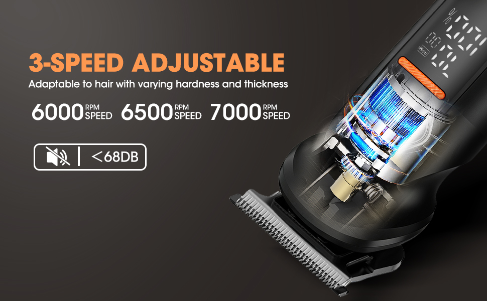 RAZOX beard trimmer 3-speed motor with 6000, 6500, 7000 RPM and low-noise under 68dB