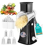 APSARAS Rotary Cheese Grater, 5 in 1 Rotary Grater, Cheese Grater Hand Crank, Replaceable Stainle...