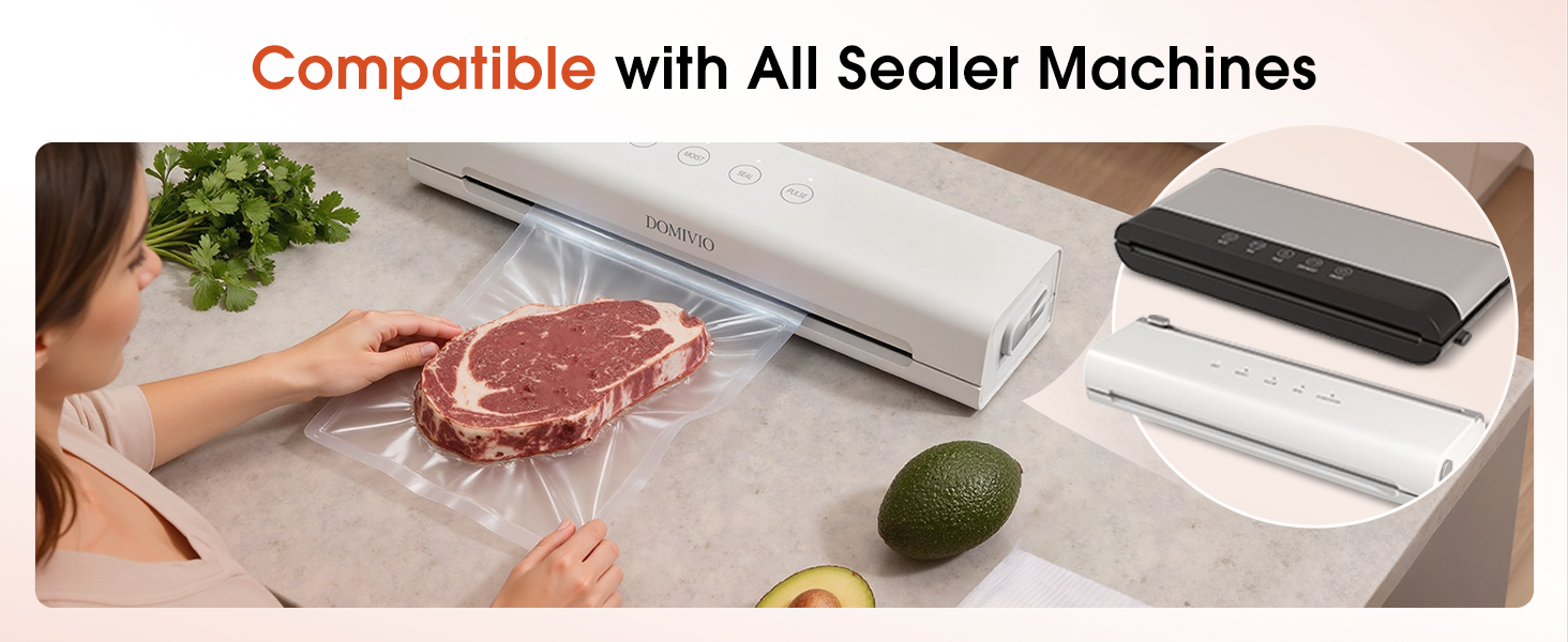 compatible with all vacuum sealer machines and food saver bags.