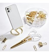 CREECHWA Gold Office Supplies Set, Cute Desk Accessories, Metal Phone Stand, 6" Sharp Scissors an...