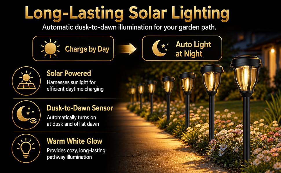 DERAYSION 12 Pack Solar Lights Outdoor Pathway