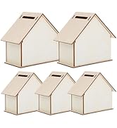 NUOBESTY Wood Decor 5Pcs DIY Piggy Bank Wooden House Piggy Bank DIY Cabin Coin Bank Unfinished Sa...