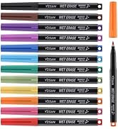 YISAN Ultra Fine Tip Magnetic Wet Erase Markers, 0.7mm Low Odor, 12 Assorted Colors for Whiteboar...