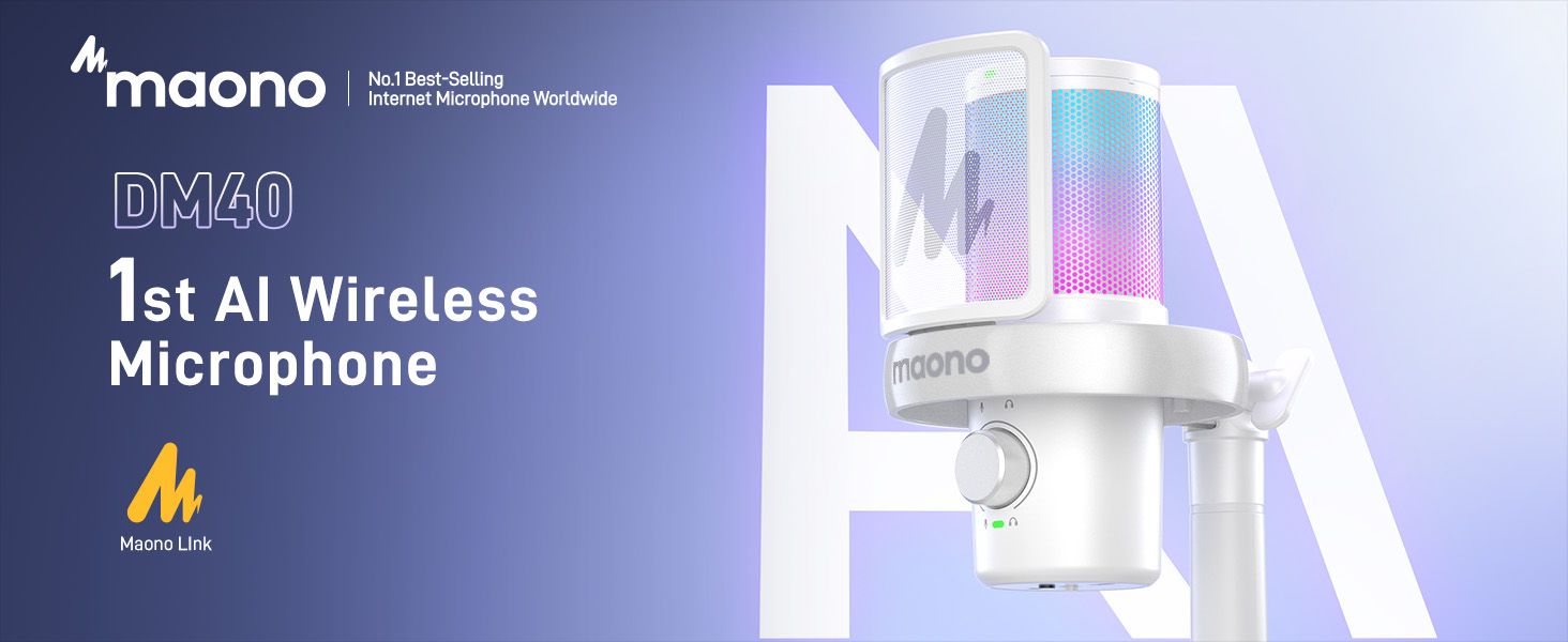 Maono DM40 AI wireless microphone with colorful RGB lighting