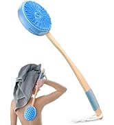AmazerBath Silicone Body Scrubber with Long Wooden Handle, Dual-Sided Silicone Loofah for Shower,...