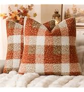 Foindtower Pack of 2 Soft Faux Fur Boucle Throw Decorative Pillow Covers Fuzzy Accent Check Cushi...