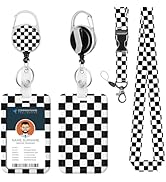 Lanyard ID Badge Holder Black White Checkered Retractable Badge Reel Card Name Tag Breakaway Heav...