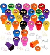 Hxezoc 24 Pieces Construction Truck Print Stamp, Mini Colorful Self Inking Stamps Party Favors As...