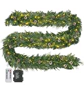 Pre-lit Christmas Garland with Lights Dailyart 9FT 80LED Lighted Garland with Timer Faux Artifici...