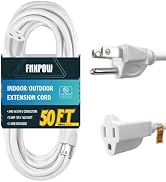 FNXPOW Indoor Outdoor Extension Cord 50 FT Waterproof, 16/3 Gauge Heavy Duty White Extension Cord...