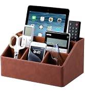 Cretkhp Desk Organizer Caddy with 5 Compartments for Office Art Supplies, PU Leather Nightstand O...
