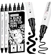 TECADA 6 Black Acrylic Paint Markers, Dual-Tip Acrylic Paint Pen for Rock, Fabric, Wood, Plastic,...