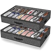 2 Pack Under Bed Shoe Storage Organizer for Closet, Fits Total 32 Pairs Foldable Underbed Shoes C...
