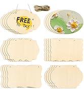 FSWCCK 24 Pieces Unfinished Hanging Wood Sign Blank with Ropes, Rectangle Blank Wood Sign Plain H...